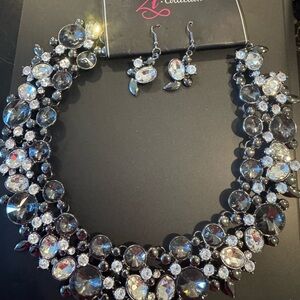 Elegant Silver and Black Statement Necklace and Earring Set